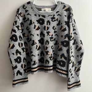Vintage Havana Leopard Print Gray Knit Sweater | Cozy Pullover M